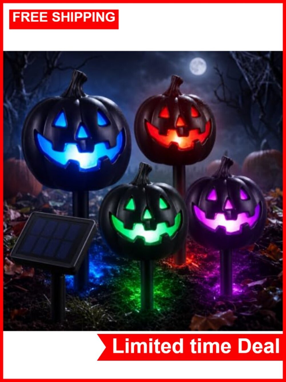 Set of 4 Halloween Jack O'Lantern Solar Garden Stakes
